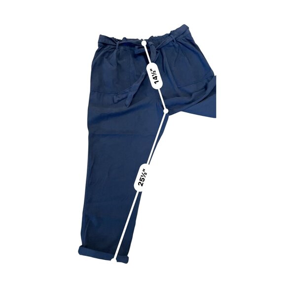 XXL tapered paperbag waist belted pockets Navy pull on cottage boho beach pant - Picture 4 of 8